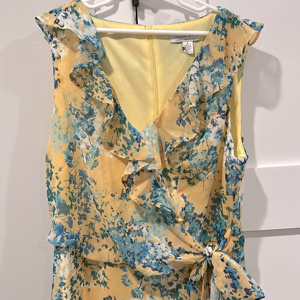 Floral Yellow and Blue Maxi High-Low Dress